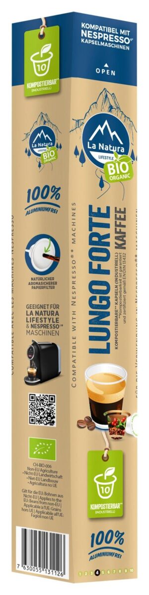 La Natura Kaffee Kapseln Bio Lungo Forte 10 Stück