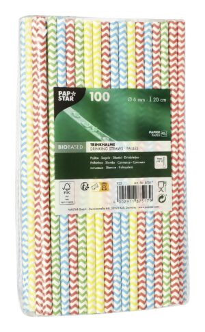 Trinkhalme Pap Star Papier 6mm 20cm 100Stk Zigzag bunt