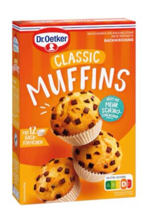 Dr. Oetker Backmischung für Muffins Classic mit Schokostückchen 380g + 12 Förmchen